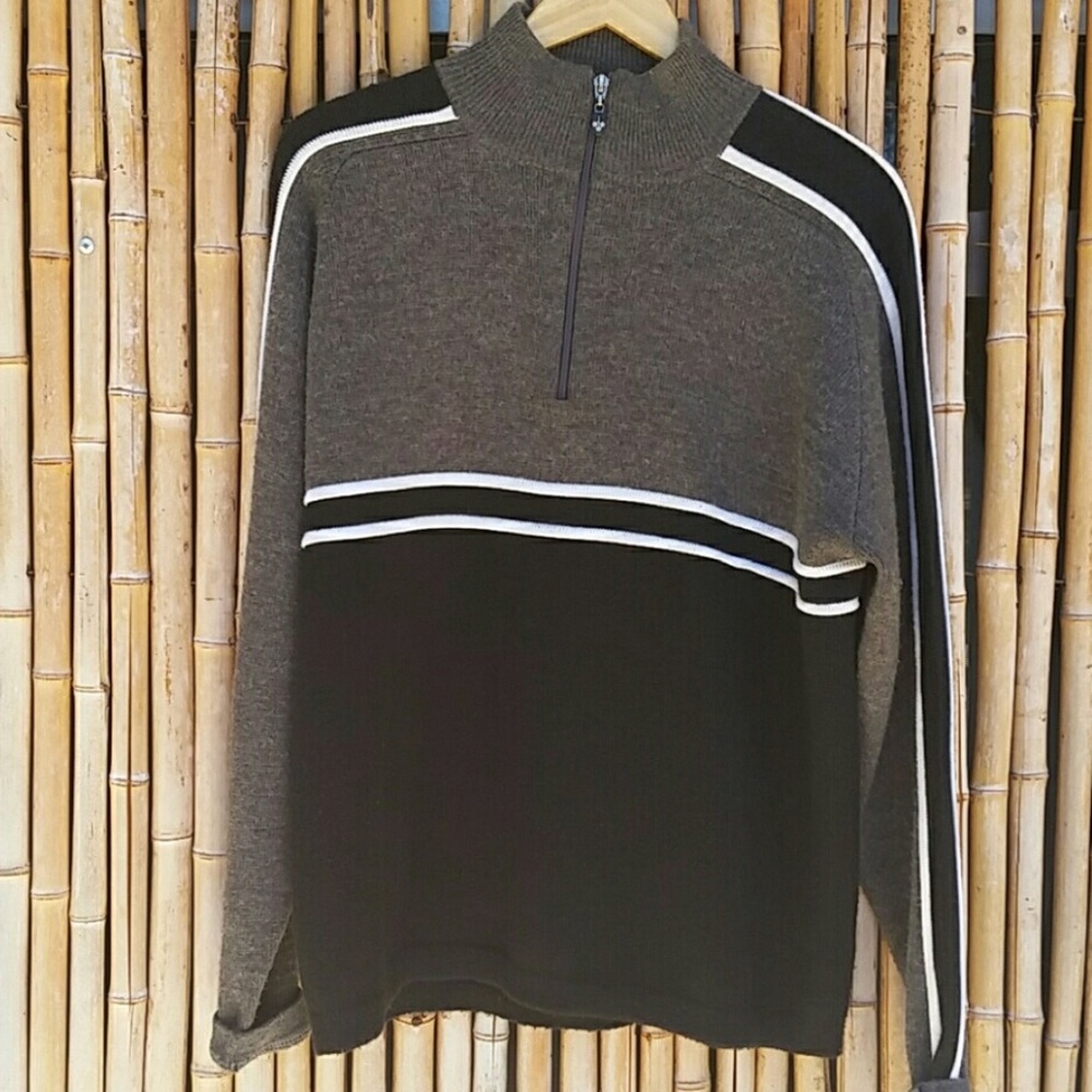 MEISTER Black & Grey Zip Turtle Neck Sweater Large